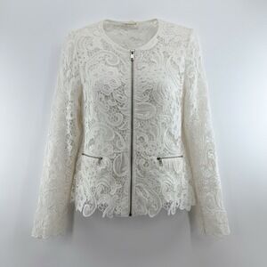 Double‎ Zero Lace Full Zip Lace White Women's M Top